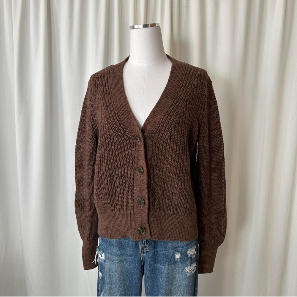 GAP Classic Cotton Rib Cardigan Medium Brown. - Picture 2 of 8